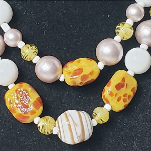 VINTAGE ARTISAN Glass & Resin Beaded Double Strand Necklace - Picture 2 of 7